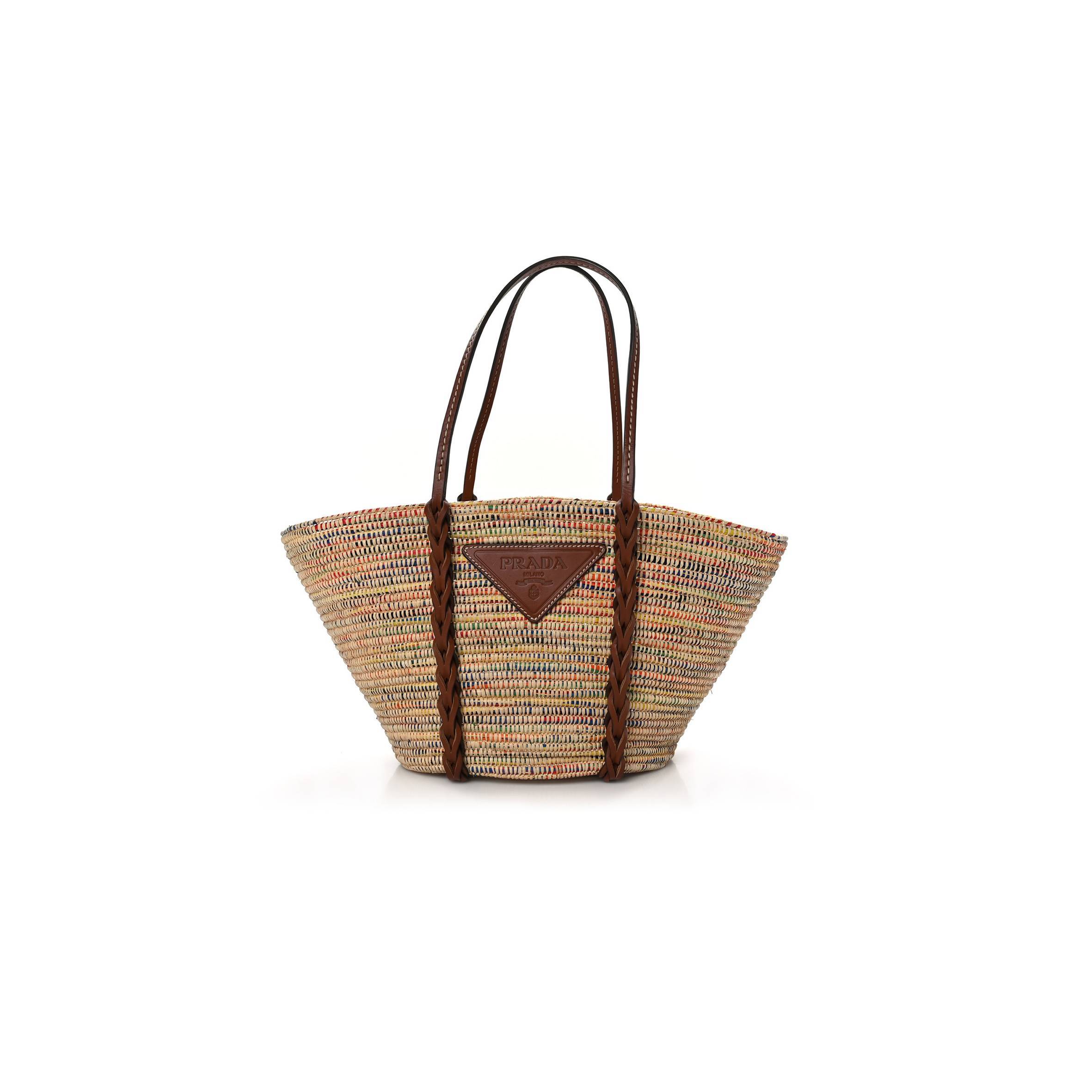 PRADA PAGLIA VITELLO WOVEN BRAIDED BASKET TOTE MULTICOLOR COGNAC 1BG312_2DIF_F00J7_V_IOM (25*25*14cm) PRADA PAGLIA VITELLO WOVEN BRAIDED BASKET TOTE MULTICOLOR COGNAC 1BG312_2DIF_F00J7_V_IOM (25*25*14cm)